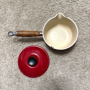 VTG Le Creuset Wood Handle Small Saucepan 14 Single Side Spout France Red